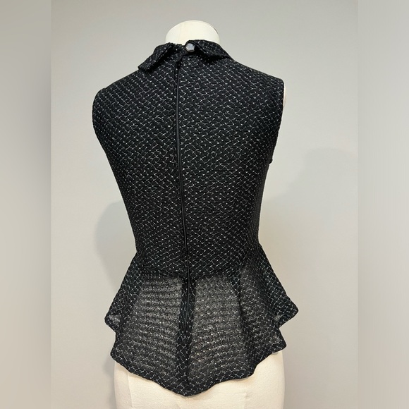 TIFFANYSLABEL BLACK EMBROIDERED PEPLUM TOP W/ COLLAR & SHIMMERING SILVER DETAILS - Picture 5 of 8